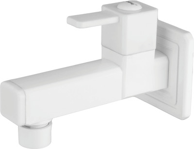 Prayag PTMT Foam Flow Bib Cock 15mm with Flange - White, Leakproof Wall Mount Tap Faucet Set