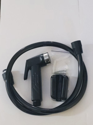 debaths BLACK SQUARE HF SET with SS-304 Grade 1 Mtr Flexible Tube & Walll Hook Faucet Set