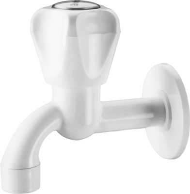 Prayag PTMT Fancy Bib Cock 15mm Foam Flow RH with Flange - White, Bathroom Sink Tap Faucet Set