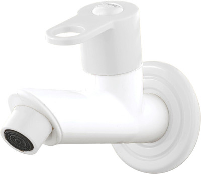 Prayag PTMT Bib Cock 15mm Foam Flow with Flange - White, Utility Area Wall Tap Faucet Faucet Set