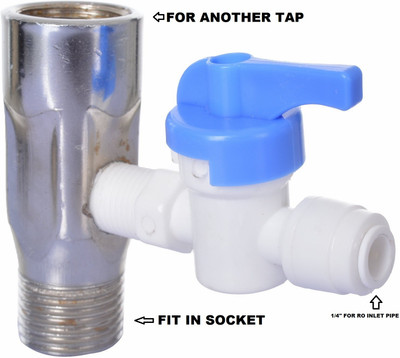 BALRAMA RO Inlet Ball Valve Mixer Fitting Set for Kitchen Sink Two Way Angle Cock with 1/4inch Tee Cock Diverter Ball Valve Handle for Connection of RO UV UF Mineral Water Purifiers with Raw Water Tap Faucet Set