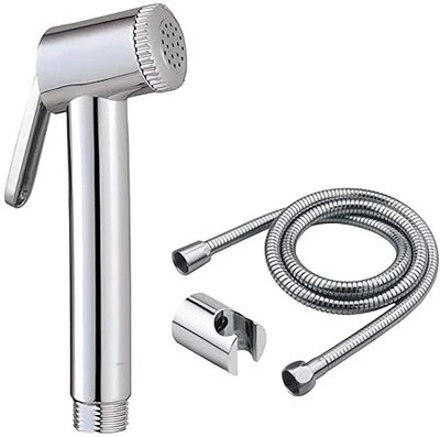 Ontap Health Faucet with 1 Mtr SS 304 Grade Flexible Hose Pipe Health Faucet with 1 Meter Flexible Hose Pipe and Wall Hook, Silver Jet Spray Faucet(Wall Concealed Installation Type)
