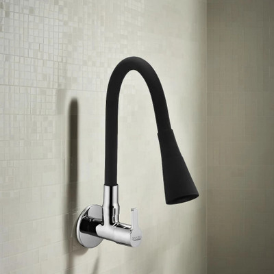 Spazio Silicon Swivel Spout & Dual Flow Pattern For Hot OR Cold Water With Wall Flange SmartBuy Fusion Sink Cock - Flxo Play With 360 Degree Flexible Black Pillar Tap Faucet(Wall Mount Installation Type)