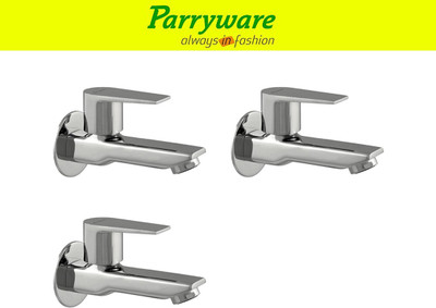 Parryware Praseo Bib Cock Tap – Wall Mounted Brass set of 3 pic 343 Wall Mounted Bib Tap – Brass Bib Cock Faucet Bib Tap Faucet(Wall Mount Installation Type)