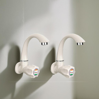 aerowell PVC Tap Kitchen Mixer White POLO Sink Cock for Bathroom Wash Basins Pack Of 2 Bib Tap Faucet(Wall Mount Installation Type)