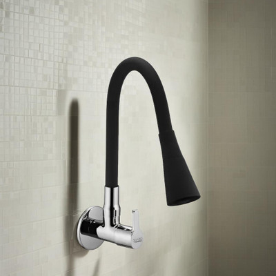 Spazio Silicon Swivel Spout & Dual Flow Pattern For Hot OR Cold Water With Wall Flange SmartBuy Fusion Sink Cock - Flxo Play With 360 Degree Flexible Black Pillar Tap Faucet(Wall Mount Installation Type)
