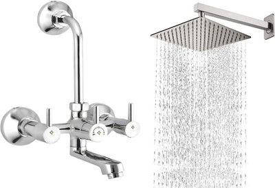 fastgear by Fastgear Bathroom Complete Shower Set Brass Telephonic Wall Mixer(3-in-1) Turbo Model Heavy 6inch SS Ultra Slim Shower Head with 15inch Shower Arm Hot and Cold Mixer Faucet(Wall Mount Installation Type)