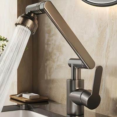 VENDICS Hot Cold Water Mixer Faucet 360° Adjustable Stainless Steel Kitchen Faucet with Swivel Arm & Single Lever Sink Tap Faucet(Single Handle Installation Type)