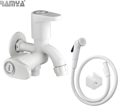 Ramya PTMT 2 IN 1 Bib Cock & Toilet Health Faucet (Heavy Plastic Tap) | Toilet Jet Spray & Bib Cock 2 Way| PTMT Faucet Premium Quality Twin Elbow Valve Faucet(Wall Mount Installation Type)
