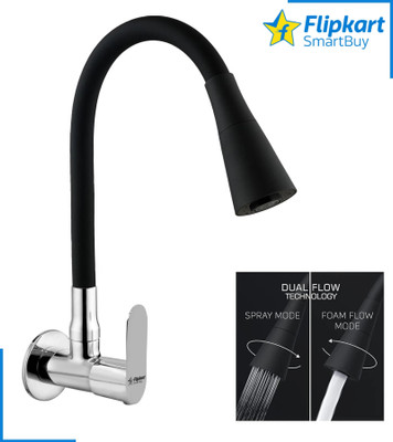 Flipkart SmartBuy FKSC305-Opal Brass Flexible Sink Tap, Silicon Black Swivel Spout, Dual Flow Function Sink Tap Faucet(Wall Mount Installation Type)
