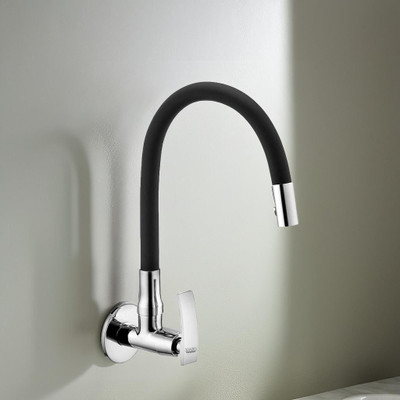 Spazio Pulse Brass Sink Cock/Sink Faucet With Flexible Swivel Spout - Flxo Play (with 360 Degree Flexible Silicon Hose & Single Flow Pattern) Hot/Cold Water Tap With Wall Flange Bib Tap Faucet(Wall Mount Installation Type)