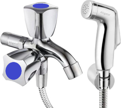 Alligator Two Way Angle Cock Tap Bib Faucet Pandas With Health Faucet & 1.5 Meter Shower Tube Full Set for Bathroom & Washbasin Toilet Chrome Finish Dexter (Set of 1) Health  Faucet(Wall Mount Installation Type)