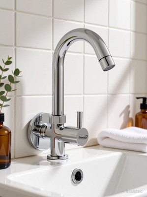 Prestige Brass Sink Cock Turbo Handle with Swivel Spout, Flange and Aerator Foam Flow Pillar Tap Faucet(Wall Mount Installation Type)