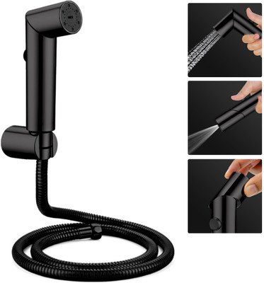 Spazio by Premium Quality Toilet Spring Health Faucet Set Jet Spray/Hand Shower (Pack of 1) Black Hose Pipe 1.5 Meter Full Set Black chrome Faucet Set
