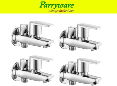Parryware Praseo 2-in-1 Bib Cock Tap – Wall Mounted set of 4 pic 173 Two-in-One Bib Cock Tap – Wall Mounted Brass Bathroom Bib Tap Faucet(Wall Mount Installation Type)