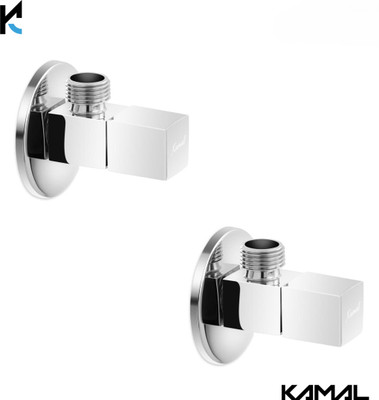 KAMAL Full Brass Angle Cock - Square (Set of 2) with Wall Flange | Chrome Finish Angle Valve Faucet for Bathroom & Kitchen Angle Cock Faucet(Wall Mount Installation Type)