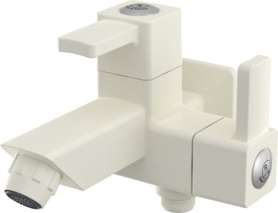 R. N. PTMT Superior Plastic 2 in 1 Bib Cock Tap for Bathroom with 45° Water Flow | Tap for Bathroom & Outdoor with Flange (Ivory)_RNVIR05A16 Bib Tap Faucet(Wall Mount Installation Type)