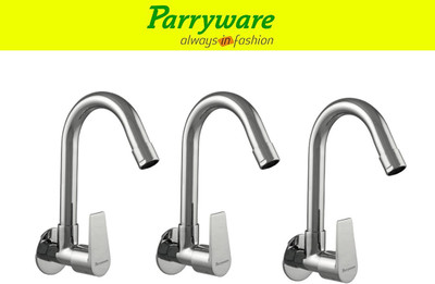 Parryware Praseo Wall Mounted Sink Cock with Swivel Spout set of 3 pic 275 Wall Mounted Sink Cock with Swivel Spout Sink Tap Faucet(Wall Mount Installation Type)