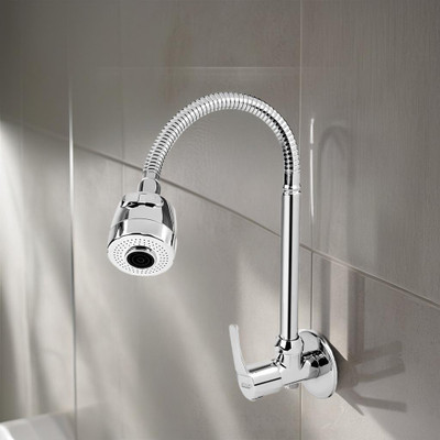 Spazio With 360 Degree Moving Hose, Dual Flow Type Hot/Cold Water Tap With Wall Flange Topaz Flex Sink Cock With Swivel Shower Spout - Flexo Play Bib Tap Faucet(Wall Mount Installation Type)