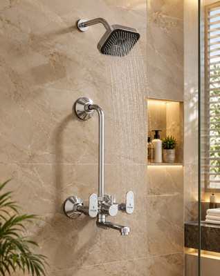 Prestige Prime Full Brass Wall Mixer With L Bend With 4inch Garnet shower with 9inch arm Wall Mixer Faucet(Wall Mount Installation Type)