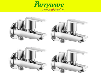 Parryware Praseo 2-in-1 Bib Cock Tap – Wall Mounted set of 4 pic 047 Two-in-One Bib Cock Tap – Wall Mounted Brass Bathroom Bib Tap Faucet(Wall Mount Installation Type)