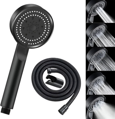 Spazio ABS High Pressure Multi Flow HS-2 Black Hand Shower Set With 1.5 Mtr Tube & Hook Shower Head