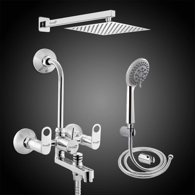 Prestige With C-2 (5 Gear) Adjustable Hand shower with 1.5mtr ss tube and wall hook (Prime Brass 3 in 1 Wall mixer and 6inch stainless steel shower) Mixer Faucet(Wall Mount Installation Type)