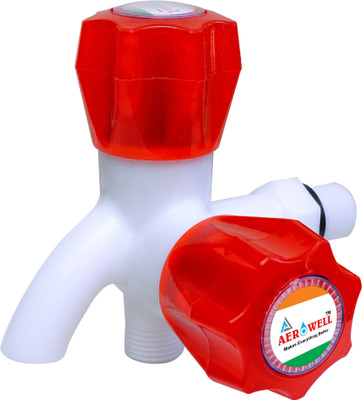 aerowell PVC RED 2 IN 1 WATER TAP 2 WAY With Flange Pack Of 1 pvc taps for bathroom Bib Tap Faucet(Wall Mount Installation Type)
