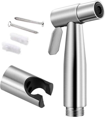 PIXAFLO HF001-1U Stainless Steel Heavy Duty Health Faucet Gun With Hook | Brushed Finish Health  Faucet(Wall Mount Installation Type)