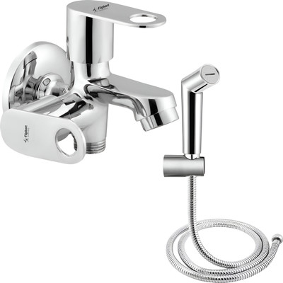 Flipkart SmartBuy Prime Series Brass 2 Way Bib Cock| 2 in 1 Tap Wall Mount (Set of 1) & Switch Health Faucet (SS 1.5m Tube)For Bathroom Chrome Finish Silver Plated Twin Elbow Valve Faucet(Wall Mount Installation Type)
