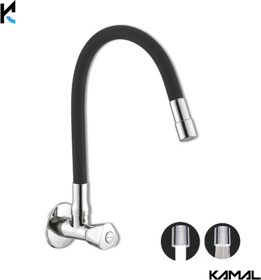 KAMAL Full Brass Dual Flow Sink Tap -Trio | Quarter Turn Handle (Shower & Foam Modes) with 50cm Black Silicone Spout | 360° Flexible Double Flow Sink Tap Faucet(Wall Mount Installation Type)