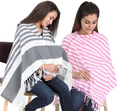 Lula Mom Breast Feeding Nursing Striped Shawl -Pack of 2 Feeding Cloak(Navy & Pink)