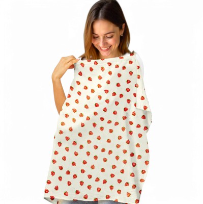 SHODASHIS Shodashis Premium Muslin Feeding Apron ( Strawberry Pattern ) Feeding Cloak(Red , white)