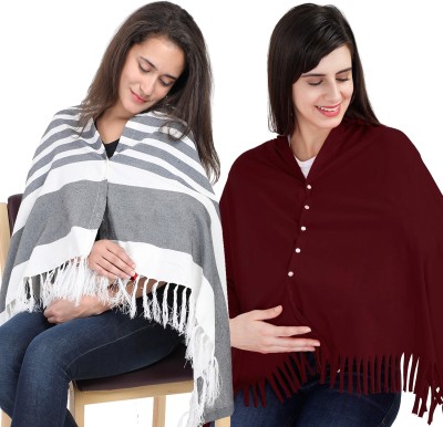 Lula Mom Lulamom Multi-Purpose Breast Feeding Nursing Shawl - Pack of 2 Feeding Cloak(Navy Stripes & Maroon Solid)