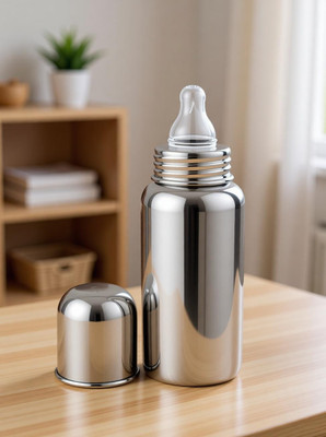 KIDSWAY Stainless Steel Feeding Bottle Nipple ( 250 ml ) For Milk And Water - 250 ml(Stainless Steel Metallic)