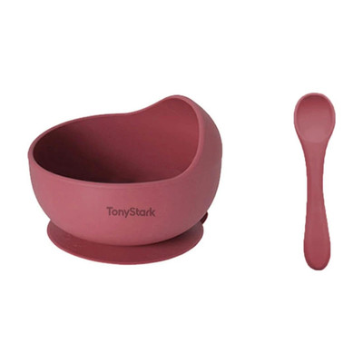 TONY STARK Silicone Baby Feeding Bowl & Spoon Set,Suction Baby Bowl &Soft Spoon for Toddler  - Silicone(Wine Red)