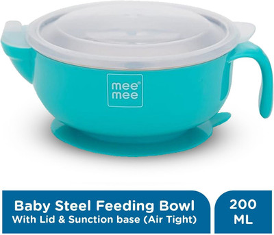 MeeMee Stay Warm Baby Steel Bowl with Suction Base (Blue)  - Steel(Blue)