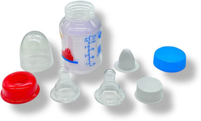 Virti Mini Me Baby Feeding Bottle - 125 ml | Transparent with Cap | Leak Proof & Safe Closure  - Silicon(Multicolor)