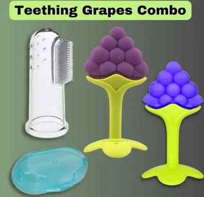 KERA WHITE Baby Finger Brush with Grapes Teether Combo  - Silicon(Multicolor)