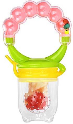SuperDaze BPA-Free Silicone Food Nibbler for Fruit and Veggie with Rattle Handle (1pc) Feeder(Multicolor)