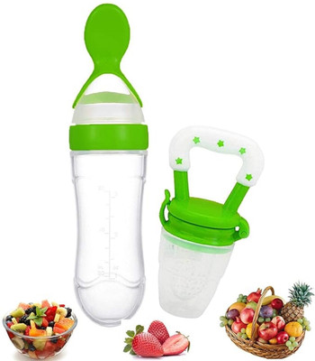 SuperDaze 90ML Newborn Baby Feeding Bottle Silicone Squeeze Feeding Spoon and Fruit feeder  - Silicone(Multicolor)