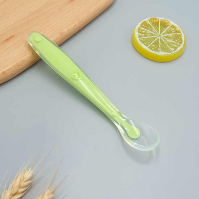 Drisona' Silicone Baby Self Feeding Spoon 1 Pcs with Ultra Soft Tip 4 M+  - Silicone(Green)