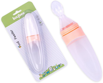 baybee Infant Silicone Food Feeder Anti-Colic BPA Free Squeeze Feeder Bottle with Spoon  - Silicone(Orange)