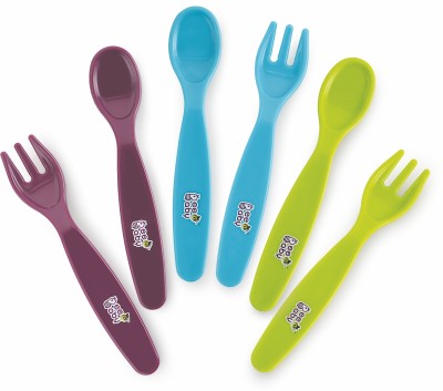 Beebaby Easigrip Self-Feeding Plastic Baby Spoon & Fork Set, Pack of 3, BPA Free.  - Plastic Polypropylene(Blue, Green, Violet)