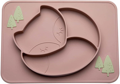 GUCHIGU Silicone Feeding Plate for Babies With a suction Base,BPA free Unbreakable Plate  - Silicone(Brown)