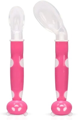 1st Step BPA Free Baby Angular Self Feeding Spoons Set With Silicone Tip  - Polypropylene, Silicone(Pink)