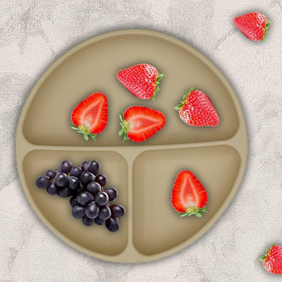 PEEPER Silicone Big Suction Plates with 3 Deep Divided Sections for Babies -Cream  - Silicone(Cream)