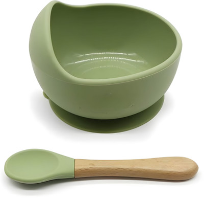 Housify Silicone Baby Feeding Bowl with Spoon | Suction Bowl, Microwave Safe & BPA-Free  - SILICONE(Green)