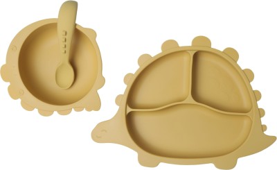 Marrón Dinosaur Silicon Suction Plate, Baby Toddler Plate,Fits Most Highchair Trays  - Silicone(Yellow, Mustard)