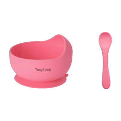 TONY STARK Silicone Baby Feeding Bowl & Spoon Set,Suction Baby Bowl &Soft Spoon for Toddler  - Silicone(Pink)